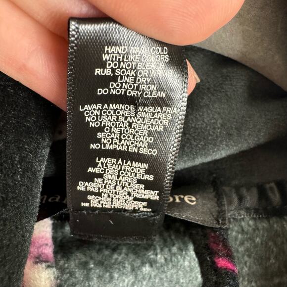 Nanette Lepore Black Floral Plush Soft Belted Bath Robe Pockets Size L - Picture 6 of 6